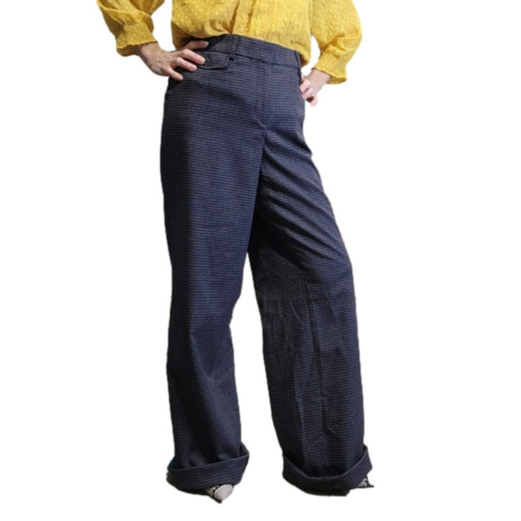 SIZE 8T LOFT Trouser Wool looking Black Grey color High waist dress pant NWT - Picture 3 of 15